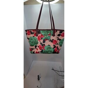 Marc by Marc Jacobs Reversible Floral Stripe Tote Bag Pink Green Burgundy